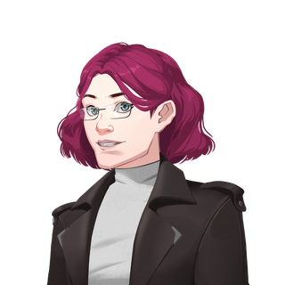 profile picture showing a stylized business looking woman with purple hair