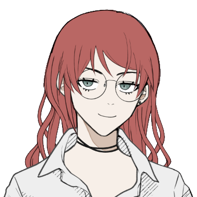 profile picture showing of a stylized serious looking woman with light red hair and round glasses